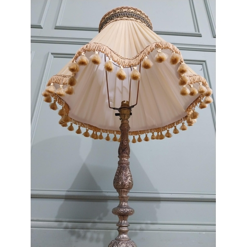 111 - 1950�s gilded spelter table lamp with cloth shade. {76 cm H x 40 cm Dia.}.