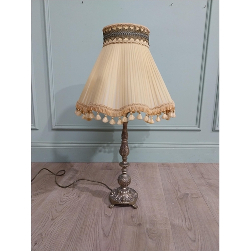 111 - 1950�s gilded spelter table lamp with cloth shade. {76 cm H x 40 cm Dia.}.