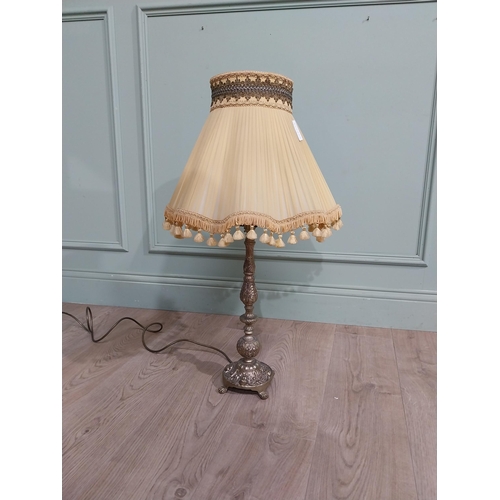 111 - 1950�s gilded spelter table lamp with cloth shade. {76 cm H x 40 cm Dia.}.