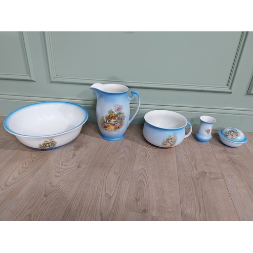 113 - Early 20th C. hand painted jug and basin bathroom set.