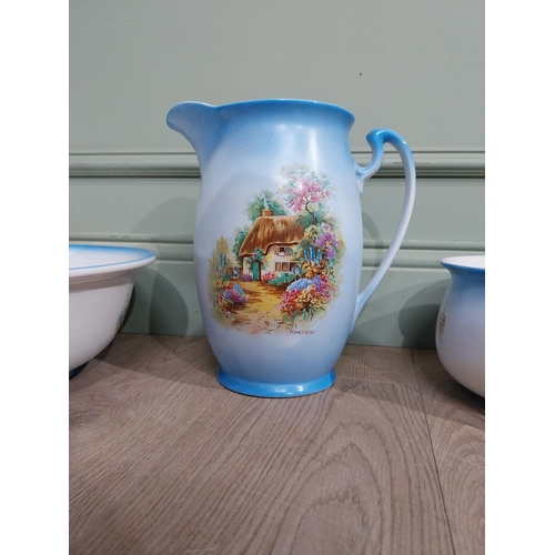 113 - Early 20th C. hand painted jug and basin bathroom set.