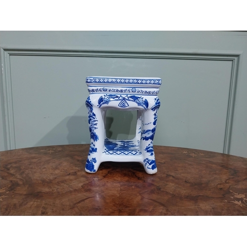 120 - Blue and white oriental ceramic jardiniere stand. {25 cm H x 22 cm W x 23 cm D}.