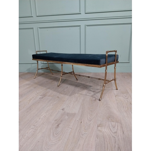 121 - Good quality gilded metal faux bamboo upholstered window seat in the Maison Jansen style. {56 cm H x... 