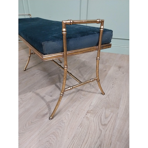 121 - Good quality gilded metal faux bamboo upholstered window seat in the Maison Jansen style. {56 cm H x... 