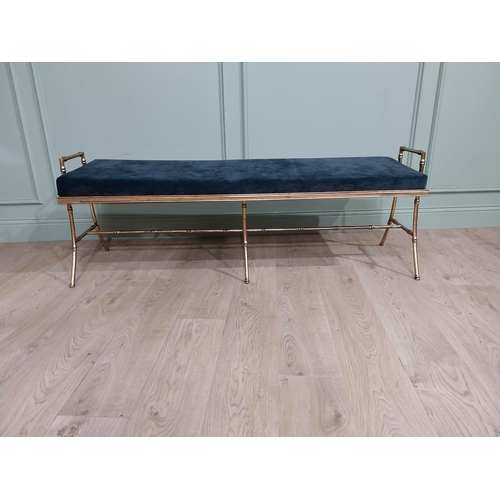 121 - Good quality gilded metal faux bamboo upholstered window seat in the Maison Jansen style. {56 cm H x... 