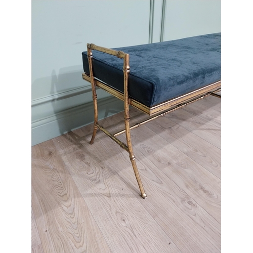 121 - Good quality gilded metal faux bamboo upholstered window seat in the Maison Jansen style. {56 cm H x... 