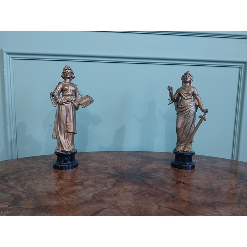 122 - Two early 20th C. gilded spelter figures of Justice. {32 cm H}