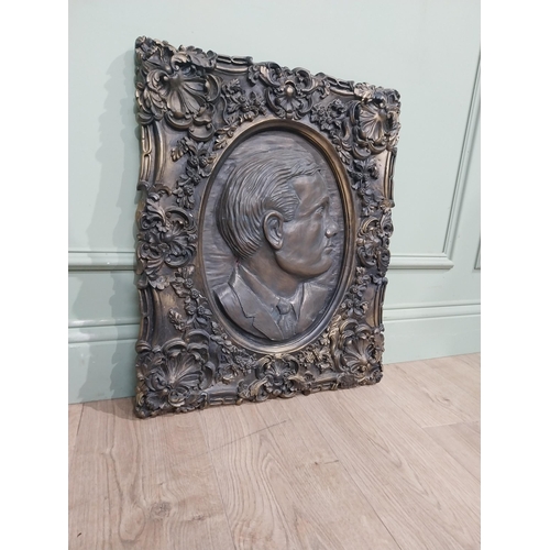 127 - Ornamental moulded cast plaque of Padraic Pearse. {60 cm H x 50 cm W}.