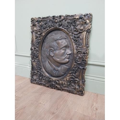 127 - Ornamental moulded cast plaque of Padraic Pearse. {60 cm H x 50 cm W}.