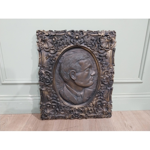 127 - Ornamental moulded cast plaque of Padraic Pearse. {60 cm H x 50 cm W}.