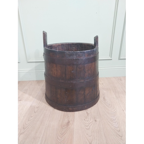 129 - 19th C. Oak and metal bound log bucket. {60 cm H x 50 cm Dia.}.