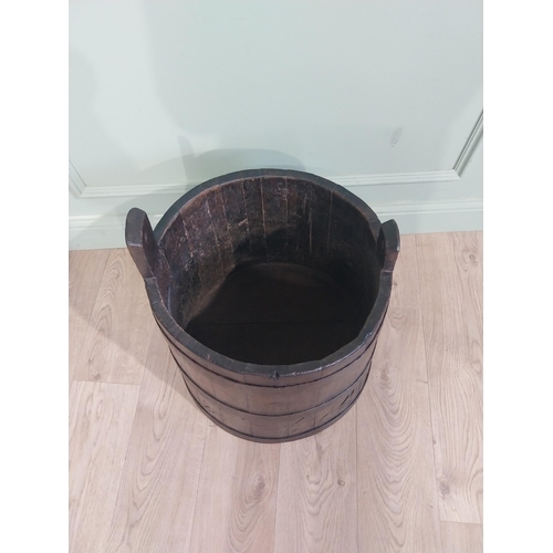 129 - 19th C. Oak and metal bound log bucket. {60 cm H x 50 cm Dia.}.