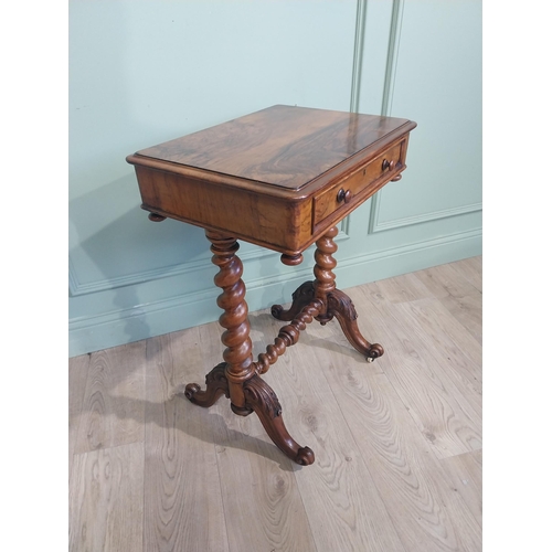 13 - 19th C. Burr walnut lamp table with single drawer in frieze on barley twist supports and stretcher t... 