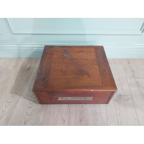 133 - Early 20th C. Mahogany folding Revenue box. {19 cm H x 44 cm W x 39 cm D}.