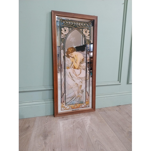 135 - Art Nouveau style wall mirror depicting Grecian Lady. {87 cm H x 39 cm W}.