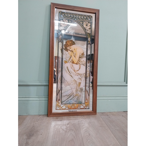 135 - Art Nouveau style wall mirror depicting Grecian Lady. {87 cm H x 39 cm W}.