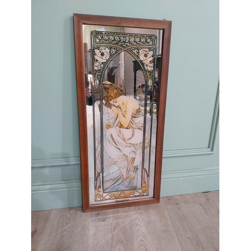 135 - Art Nouveau style wall mirror depicting Grecian Lady. {87 cm H x 39 cm W}.