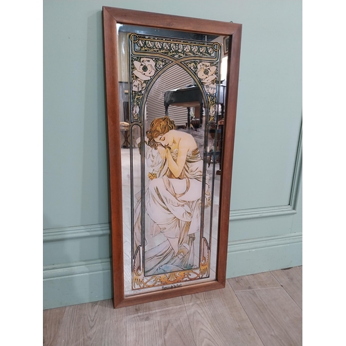 135 - Art Nouveau style wall mirror depicting Grecian Lady. {87 cm H x 39 cm W}.