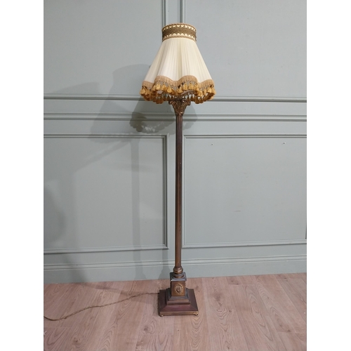 138 - 1950�s brass Corinthian column standard lamp with cloth shade. {163 cm H x 42 cm Dia.}.