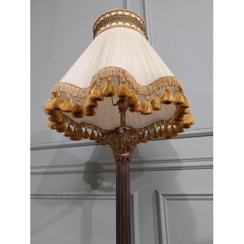 138 - 1950�s brass Corinthian column standard lamp with cloth shade. {163 cm H x 42 cm Dia.}.