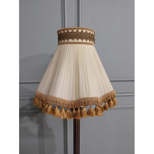 138 - 1950�s brass Corinthian column standard lamp with cloth shade. {163 cm H x 42 cm Dia.}.