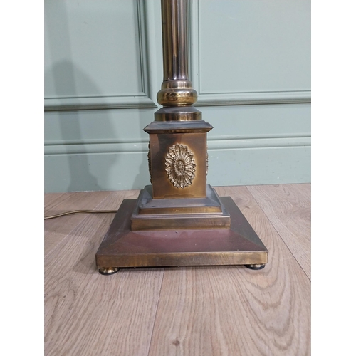 138 - 1950�s brass Corinthian column standard lamp with cloth shade. {163 cm H x 42 cm Dia.}.