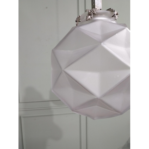 139 - Good quality French Art Deco geometric shade with chrome gallery. {66 cm H x 30 cm Dia.}