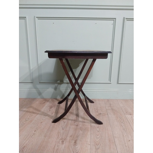 14 - Mahogany folding card table with leather inset on x-frame with two turned stretchers. {70 cm H x 50 ... 