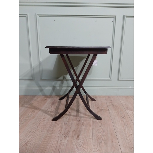 14 - Mahogany folding card table with leather inset on x-frame with two turned stretchers. {70 cm H x 50 ... 