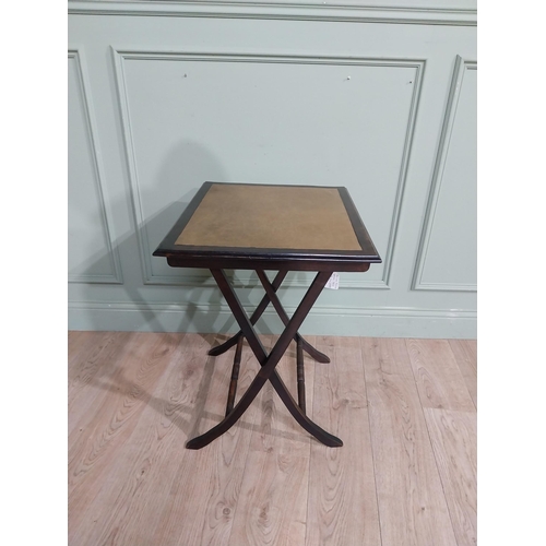 14 - Mahogany folding card table with leather inset on x-frame with two turned stretchers. {70 cm H x 50 ... 