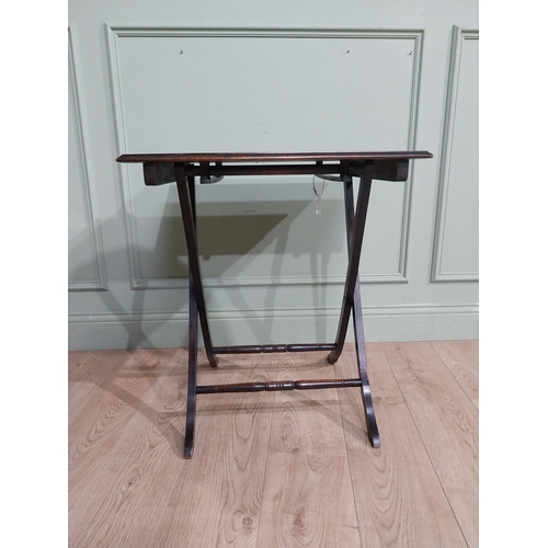 14 - Mahogany folding card table with leather inset on x-frame with two turned stretchers. {70 cm H x 50 ... 