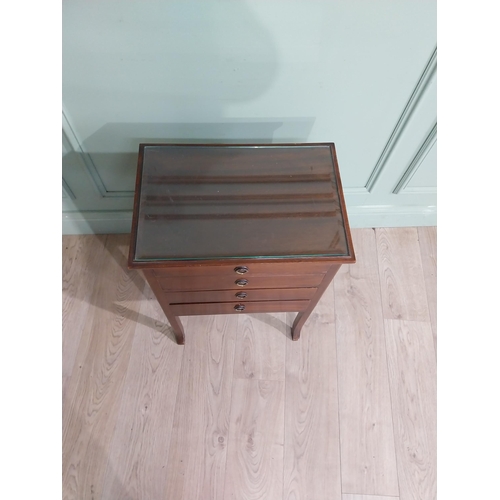 149 - Edwardian mahogany side cabinet with four drawers on square legs. {69 cm H x 48 cm W x 33 cm D}.