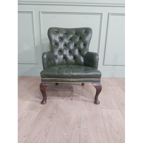 15 - 1950�s mahogany and leather upholstered deep buttoned armchair on cabriole legs. {86 cm H x 64 cm W ... 