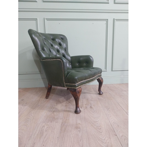 15 - 1950�s mahogany and leather upholstered deep buttoned armchair on cabriole legs. {86 cm H x 64 cm W ... 