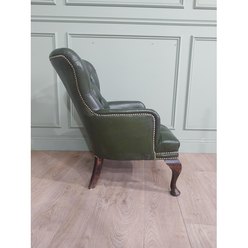 15 - 1950�s mahogany and leather upholstered deep buttoned armchair on cabriole legs. {86 cm H x 64 cm W ... 