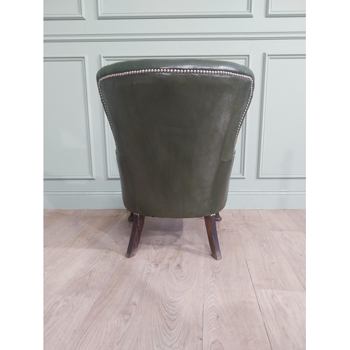 15 - 1950�s mahogany and leather upholstered deep buttoned armchair on cabriole legs. {86 cm H x 64 cm W ... 