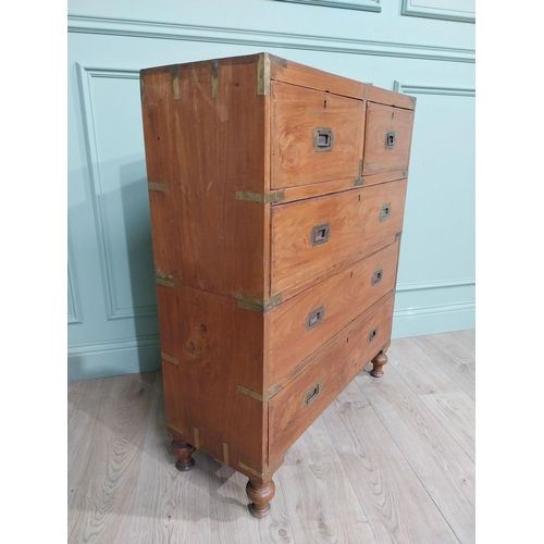 151 - Camphorwood Campaign chest with brass mounts with two short drawers above three long drawers. {101 c... 