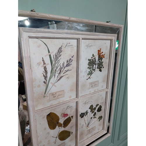 153 - Italian pressed flowers mounted in painted pine and mirrored frame. {102 cm H x 80 cm W}