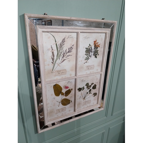 153 - Italian pressed flowers mounted in painted pine and mirrored frame. {102 cm H x 80 cm W}