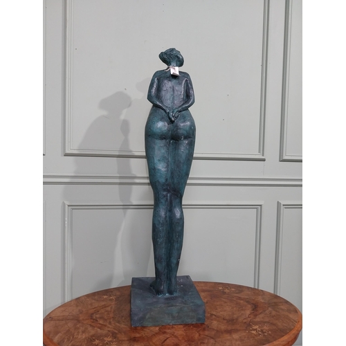 155 - Good quality contemporary bronze sculpture of Lady on slate base. {108 cm H  x 28 cm W x 29 cm D}.