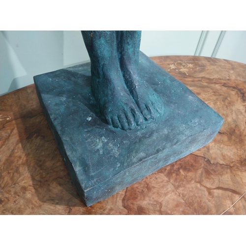 155 - Good quality contemporary bronze sculpture of Lady on slate base. {108 cm H  x 28 cm W x 29 cm D}.