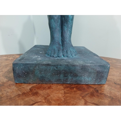 155 - Good quality contemporary bronze sculpture of Lady on slate base. {108 cm H  x 28 cm W x 29 cm D}.