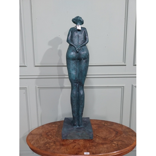 155 - Good quality contemporary bronze sculpture of Lady on slate base. {108 cm H  x 28 cm W x 29 cm D}.