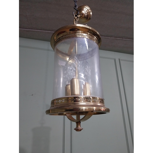 159 - Brass hall lantern in the Victorian style. {61 cm H x 22 cm Dia.}.