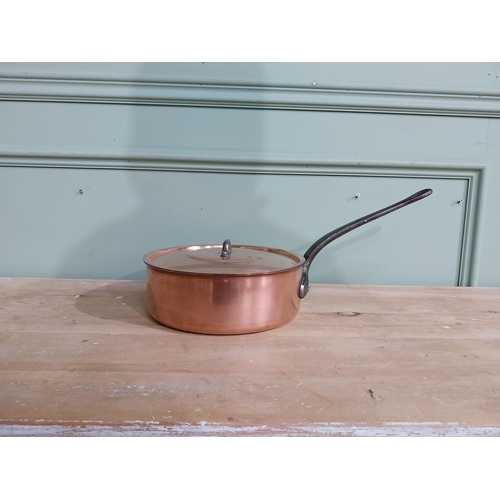 16 - Early 20th C. French copper and wrought iron lidded saucepan {8 cm H x 43 cm W x 23 cm D}.