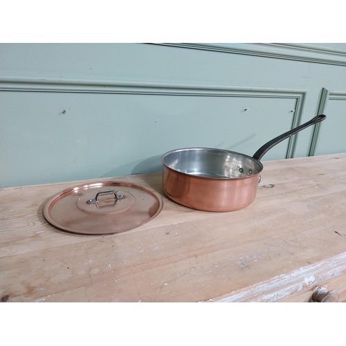 16 - Early 20th C. French copper and wrought iron lidded saucepan {8 cm H x 43 cm W x 23 cm D}.