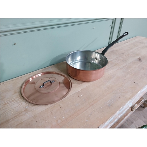 16 - Early 20th C. French copper and wrought iron lidded saucepan {8 cm H x 43 cm W x 23 cm D}.