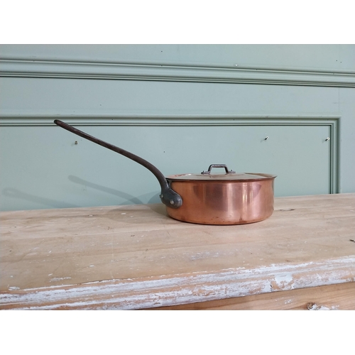 16 - Early 20th C. French copper and wrought iron lidded saucepan {8 cm H x 43 cm W x 23 cm D}.