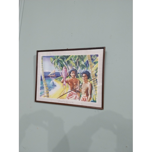 161 - Framed coloured print � Fiji Island Fisherman {33 cm H x 43 cm W}.