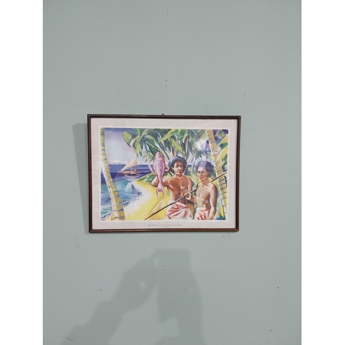 161 - Framed coloured print � Fiji Island Fisherman {33 cm H x 43 cm W}.